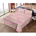 thumbnail image 4 of Ambesonne Spring Floral Fitted & Flat Sheet with Shams 4 Pcs Set, Apple Blossoms Flower, Queen, Pink and Pastel Green, 4 of 5