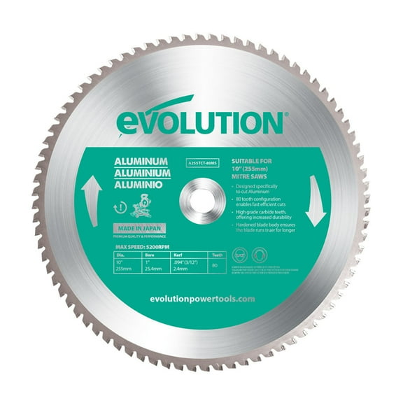 Evolution 10BLADEAL | 10 In. | 80T | 1 In. Arbor | Aluminum And Non-Ferrous Metal TCT Blade