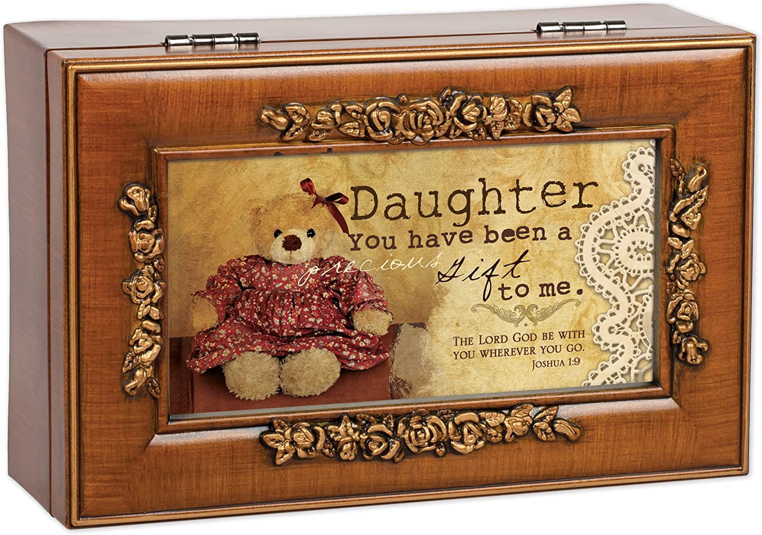 Cottage Garden Daughter Woodgrain Petite Rose Music Box / Jewelry Box Plays H...