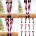 thumbnail image 2 of Women's Christmas Thigh High Long Tube Socks with Bowknot Accent Cosplay Striped Over the Knee Stockings Party Wear, 2 of 8