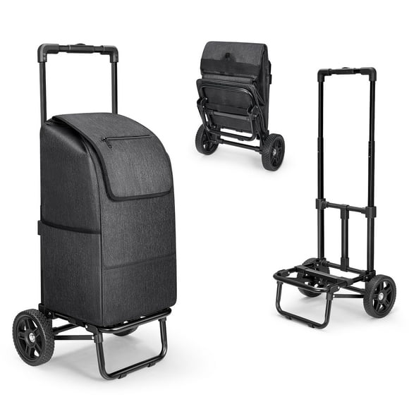KEDSUM 2 in 1 Shopping Cart for Groceries, 330 lbs Grocery Cart on Wheels, Foldable Shopping Cart with Wheels, Load-Bearing Hand Truck with Black Waterproof Bag for Shopping, Camping, L
