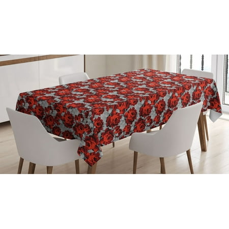 

Floral Tablecloth Rose Flowers Vintage Design Elements Petals Leaves Love Themed Valentines Image Rectangle Satin Table Cover for Dining Room and Kitchen 60 X 90 Red Grey Black by Ambesonne