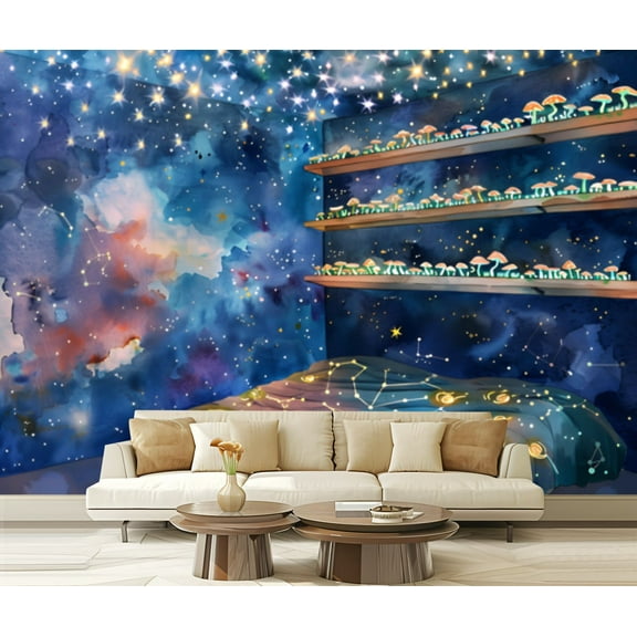 Peel and Stick Wallpaper Canvas Magical Space Nebula Wall Paint Twinkling Star Ceiling Modern Art Wall Mural Decor Self Adhesive and Removable 69in x 98in