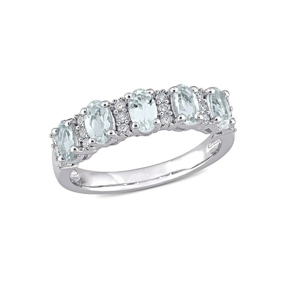 Gem & Harmony 1.25 Carat (Ctw) Aquamarine Semi-Eternity Ring in 14K White Gold for Women