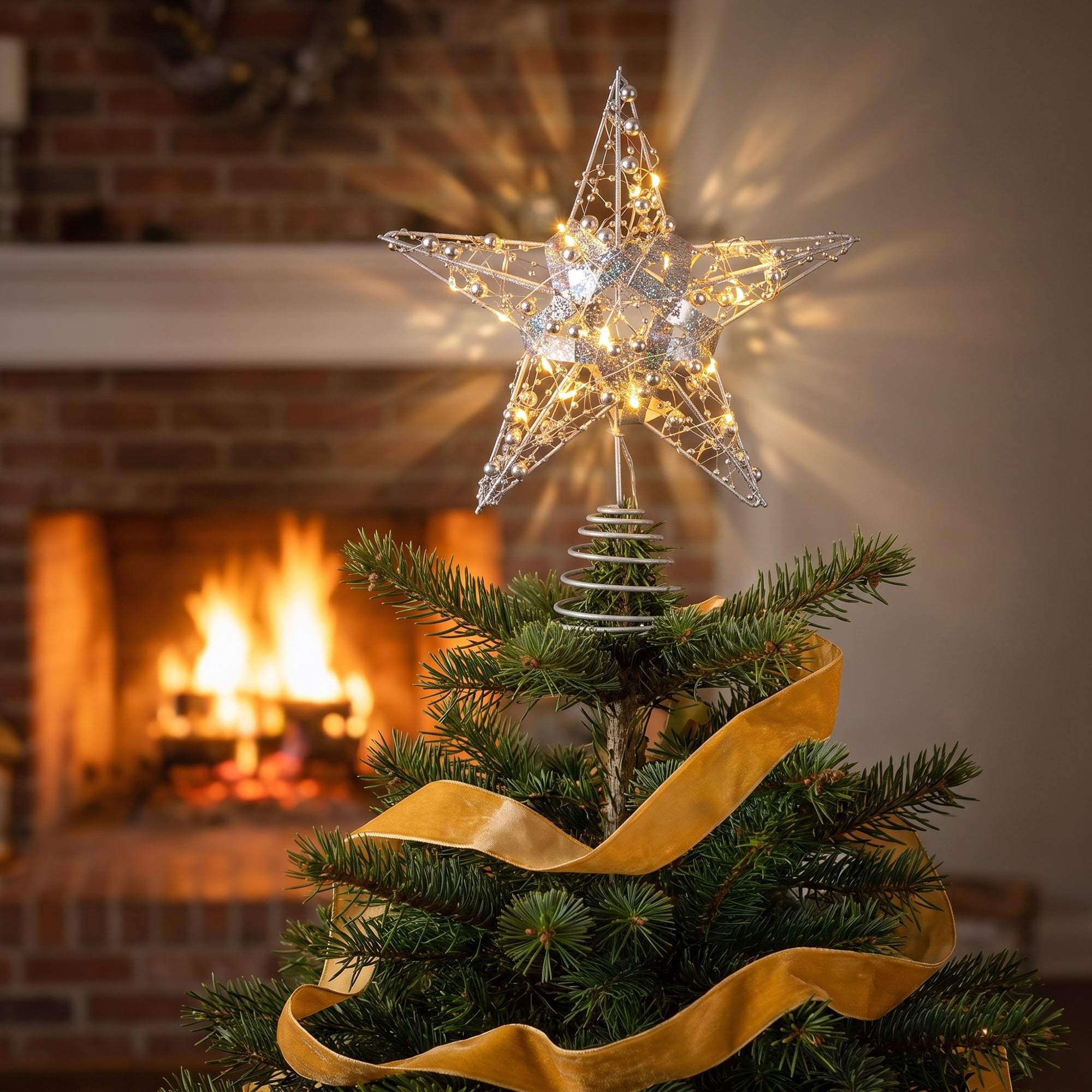 Unique Bargains Shimmering Cosmic Starburst Luxury Glowing Foliage Crest Ornament Silver Lights with Battery Operated 7.9"