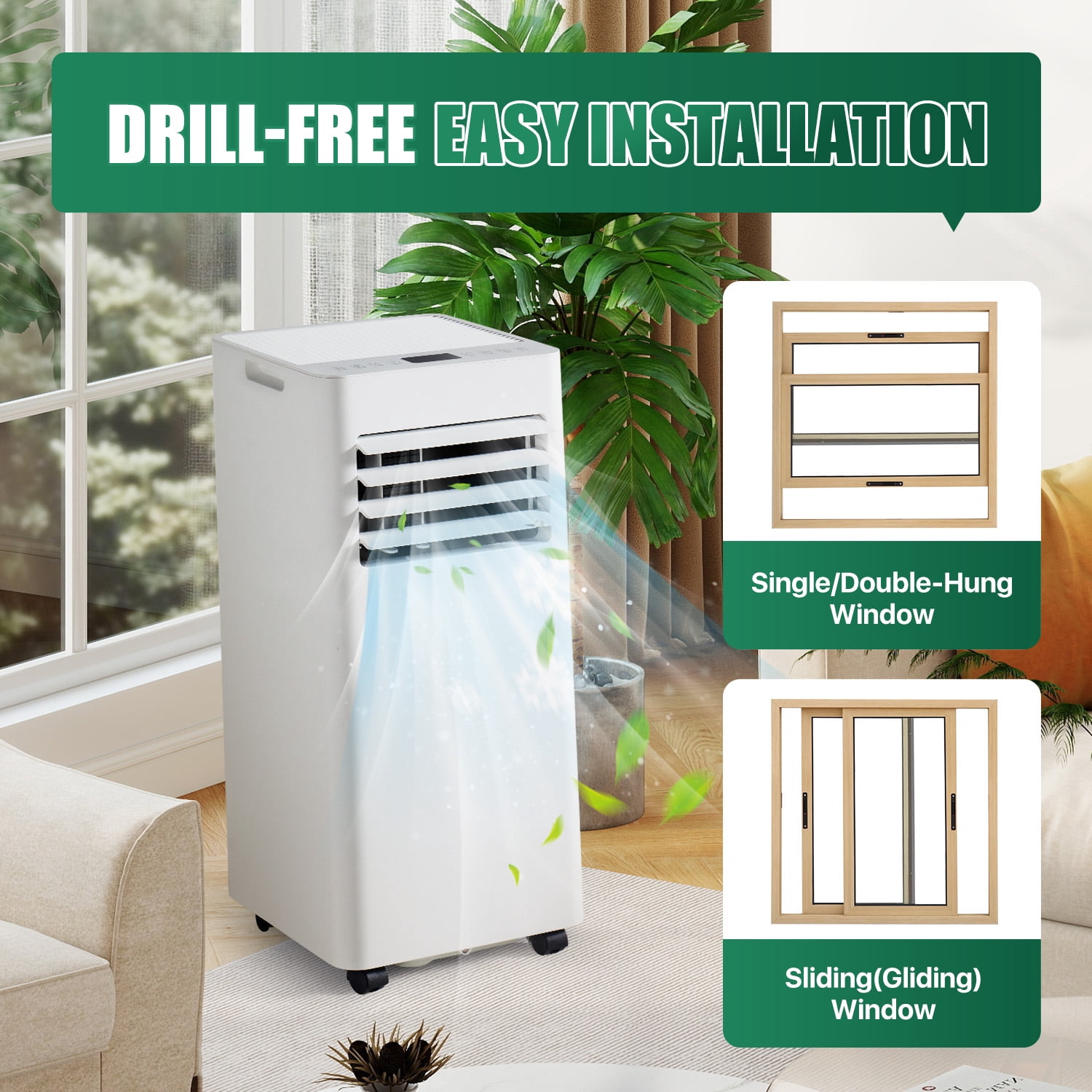 BaPiPro 10000 BTU Portable Air Conditioner with Heat Function, White, for Living Room and Bedroom