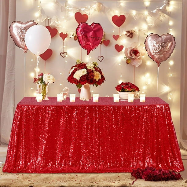 Mantel Poise3EHome Rojo con Lentejuelas 229x396 cm Rectangular
