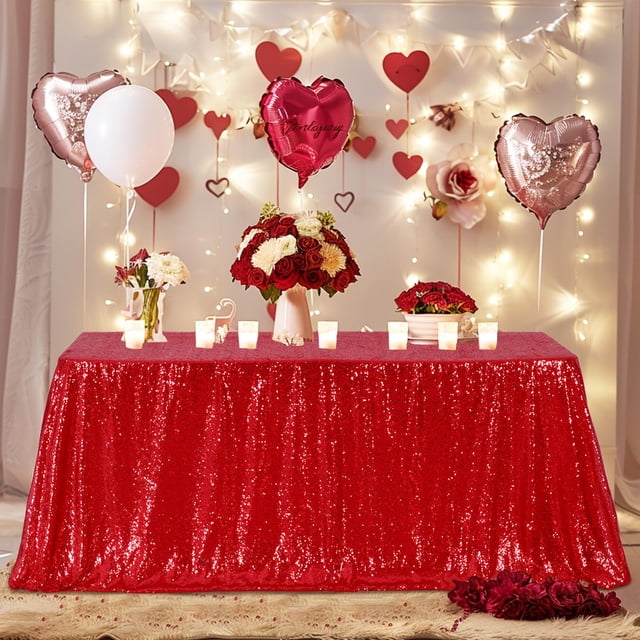 Mantel Poise3EHome Rojo con Lentejuelas 229x396 cm Rectangular