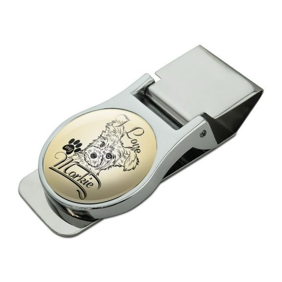 I Love My Morkie Morkshire Terrier Satin Chrome Plated Metal Money Clip