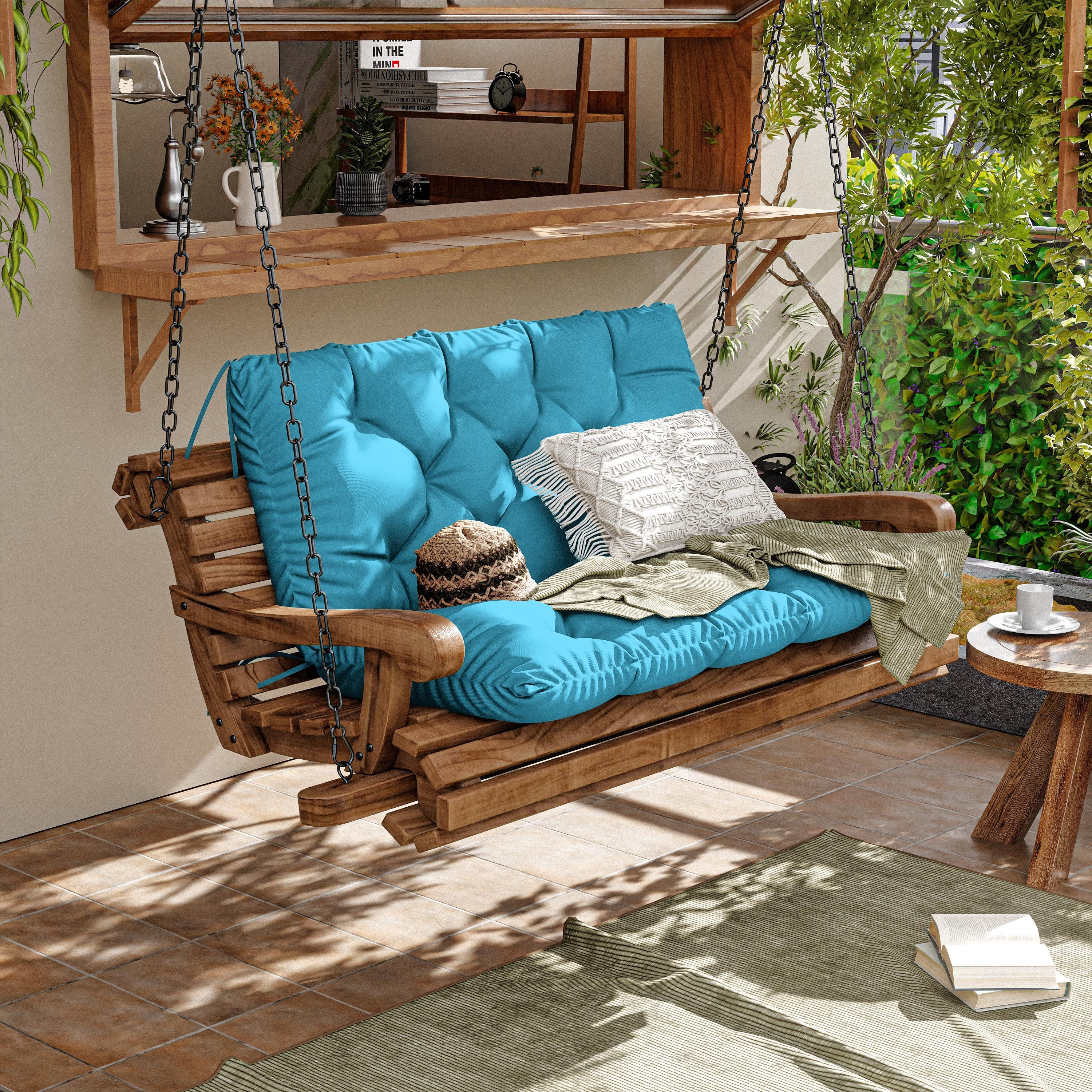Kimunuk Outdoor Porch Swing Cushion, 40" X 40" X 5" Waterproof Bench Chair Replacement Cushion with 6 Ties for Patio, Lake Blue