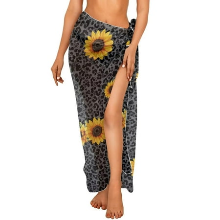 FKELYI Women Sarong Soft Swimsuit Coverups for Summer Chiffon Long Bikini Wraps Leopard Sunflower Highland Cow Print Semi-Sheer Beach Pareo Bathing Suit Cover Up Beach Dress