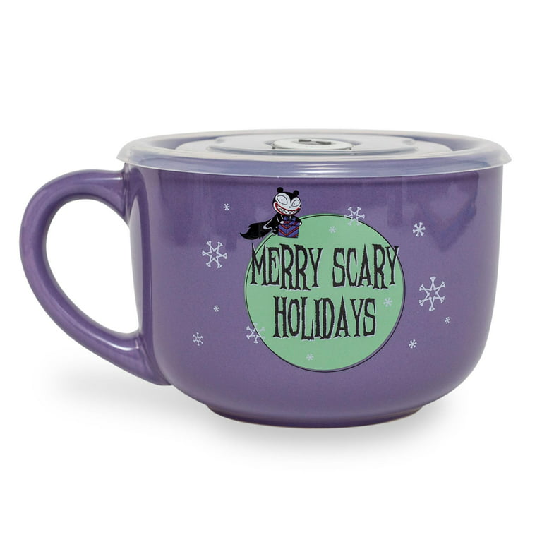 Disney Nightmare Before Christmas Santa Jack Wreath Ceramic Soup Mug with Lid