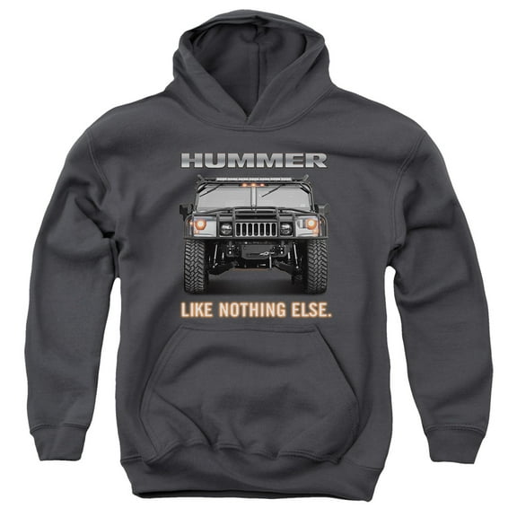 Trevco HMR108-YFTH-1 Hummer Like Nothing Else Pull-Over Hoodie T-Shirt for Youth, Charcoal - Small