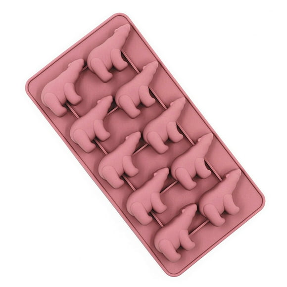 MasteelfCA 10-grid Frozen Ice Cube Mold Polar Bear Shaped Cake Mold DIY Ice Cream Mold Silicone Ice Brick Mould Popsicle Mold Kitchen Accessory With Lid (Pink)