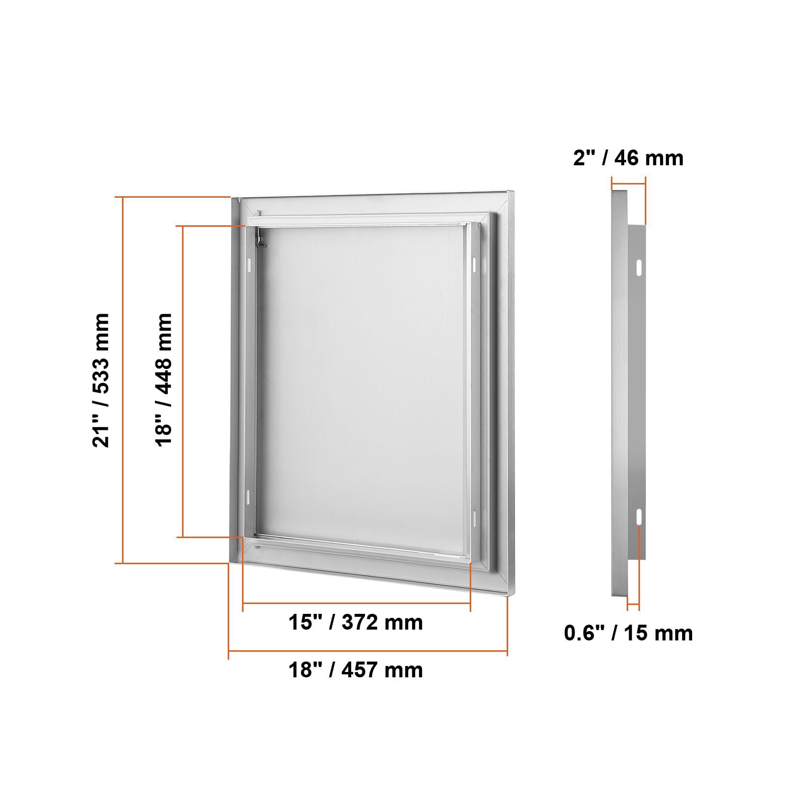 Stainless Steel BBQ Access Door 18x21 Inch with Hidden Handle, Reversible Hinge, for Outdoor Kitchen Island