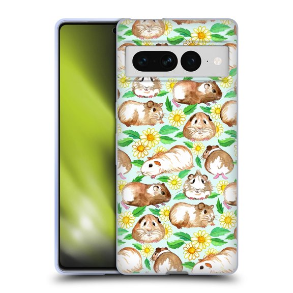 Head Case Designs Officially Licensed Micklyn Le Feuvre Patterns 2 Guinea Pigs And Daisies In Watercolour On Mint Soft Gel Case Compatible with Google Pixel 7 Pro