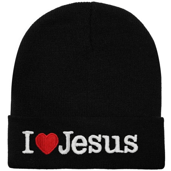 I Love Jesus Beanie Hat Ski Cap All Seasons Embroidered Solid Color - Black
