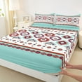 thumbnail image 3 of jejeloiu Vintage Aztec Print Queen Sheet Sets,Red White Cyan Bed Set For Adults 4pcs, 3 of 7