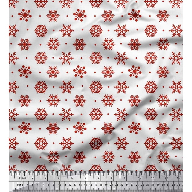 Soimoi Viscose Chiffon Fabric Dot & Snow Flakes Floral Printed Fabric 1 Yard 42 Inch Wide