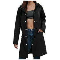 YDFCWXW Raincoats For Women Waterproof Button Down Long Hooded Trench Coats With Pockets Fashion Hiking Travel Windbreaker Black, M