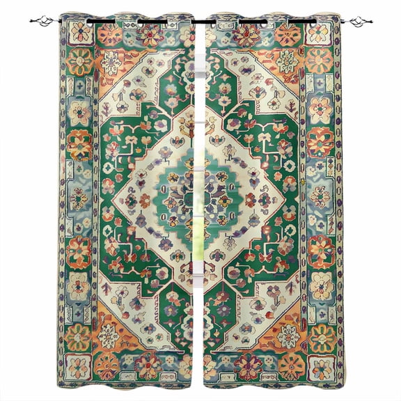 Fsddascl Green Orange Beige Boho Blackout Curtains for Bedroom/Living Room, Thermal Insulated Kitchen Curtains, Retro Ethnic Tribal Abstract Art Grommet Darkening Window Treatment Drapes 52"x96"x2
