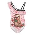 thumbnail image 4 of Uorisanigo Kids One Piece Bathing Suits for Girls Size 9-10 Ruffle Shoulder Athletic Practice Suit with Adjustable Strap Quick Dry Outdoor Swimming Swimwear, Koala Strawberry, 4 of 7