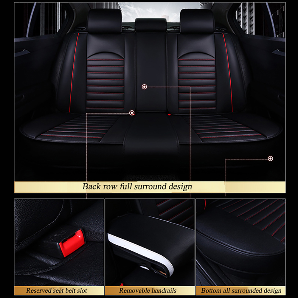 PEPWELL 5Pack Nappa Leather Full Set Car Seat Covers, Universal Fit for Cars/SUV/Sedans, Waterproof Breathable 3D Luxury Design with Airbag Compatibility