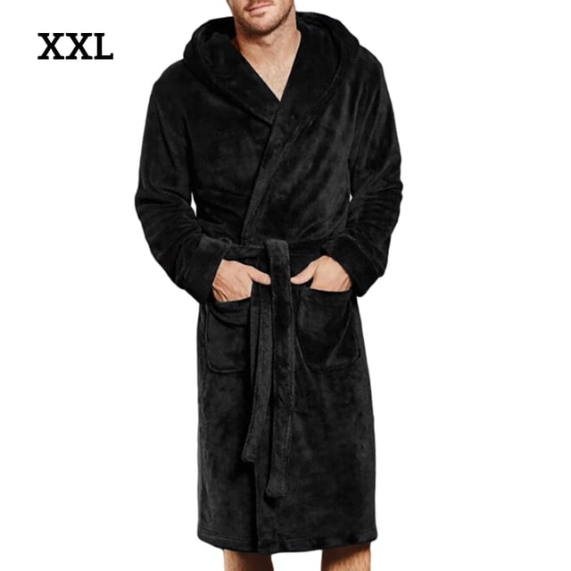 Camisón de invierno para hombre, bata con capucha, bolsillo, manga larga, bata de baño, negro, XXL Noticed AP001005-11