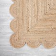 thumbnail image 3 of Hand Woven Farmhouse Jute Area Scalloped Rug Natural Scallop Pattern Jute Bohemian Base Natural Trim Rug (Natural, 2'6''x16'), 3 of 7