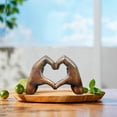 thumbnail image 5 of Clearance Under $10 Heart Hands Sculpture Wooden Hearts Hand Sculptures，Love Gesture Resin Statue Home Living Room Desktop Ornament Brown, 5 of 8
