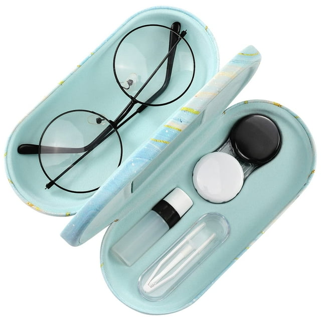 Estuche para anteojos + Estuche para lentes de contacto MoKo doble lado azul