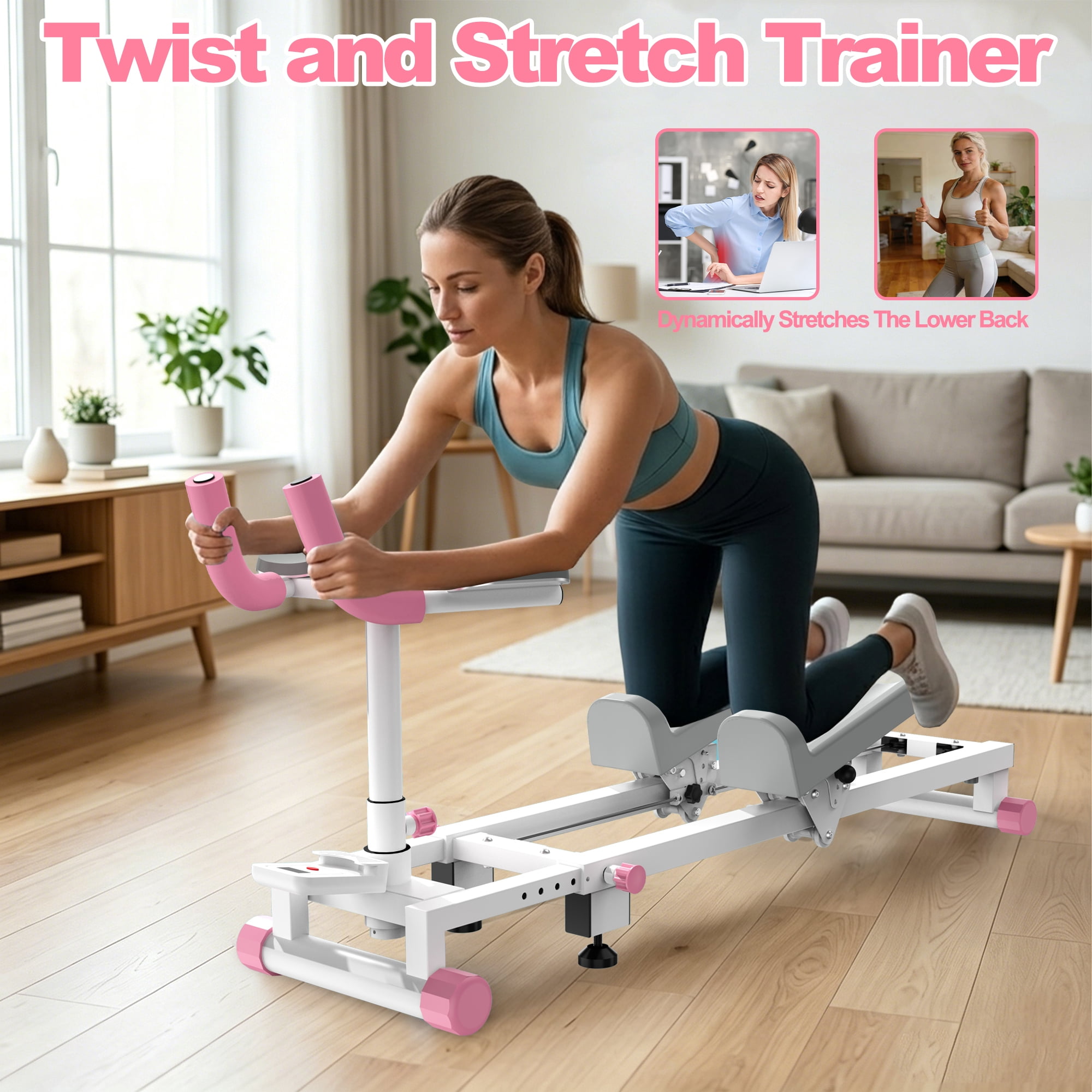 Leumius Crawl Spine Stretch Trainer,Full Body Low-Impact Cardio Machine with Adjustable Hand Grips, Knee Support & Steel Frame,Core Training Equipment for Home Gym Office Daily Workout,Pink