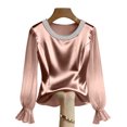 thumbnail image 6 of IUYRTFE Women's Long Sleeve Crew Neck Top Sheer Sleeve Ruffle Cuff Casual Pullover Blouse, 6 of 6