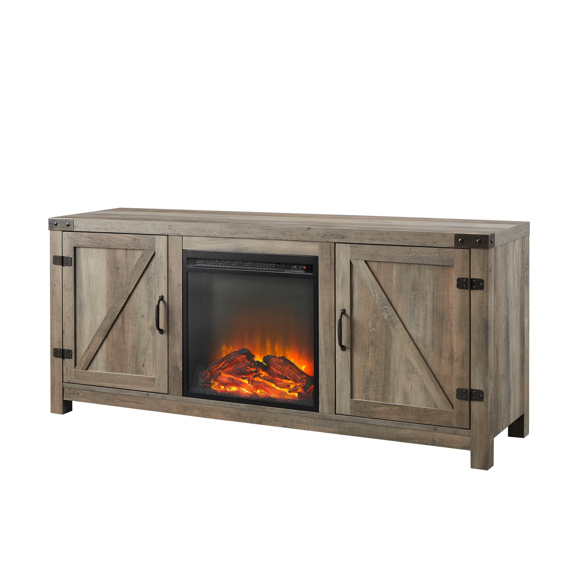 Walker Edison Modern Farmhouse Fireplace TV Stand for TVs up to 65", Grey Wash