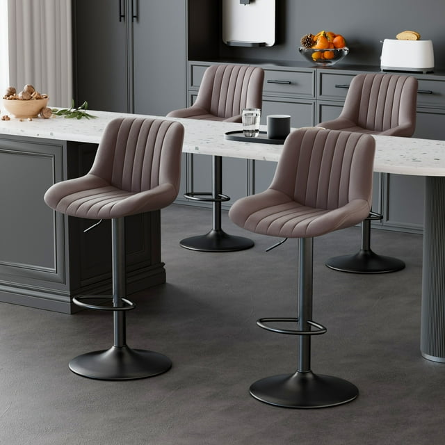 Hawsaiy Adjustable Bar Stools Set of 4, Swivel Counter Height Bar Chairs with Back, Modern Technical Fabric Barstools for Kitchen Island & Home, Brown