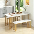 thumbnail image 2 of Gymax 4PCS Dining Table Set Kitchen Table w/ Bench & 2 Stools Wing-shaped Metal Legs, 2 of 10