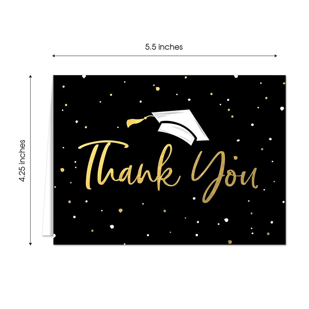 Faux Gold Confetti Graduation Thank You Cards / 100 Bulk Note Cards With White Envelopes / 4 1/4" x 5 1/2" High School College Grad Greeting Cards / Made In The USA