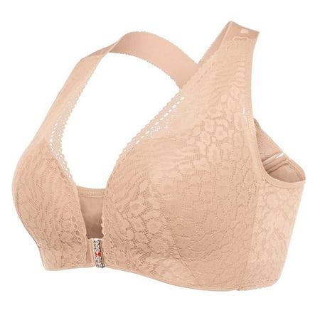 

KDDYLITQ Bra for Women s Front Close Bralette Lace Criss Cross Push Up Racerback Beige 75C