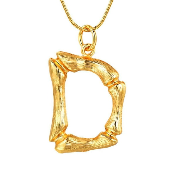 [Clearance] Bamboo Initial Necklace for Women Gold Plated Big Letter D Pendant Capital Alphabet Statement Necklace Jewelry Gifts on Clearance