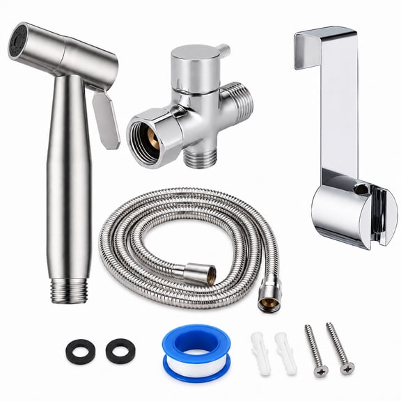 EHXS Bidet Attachment for Toilet, 304 Stainless Steel Handheld Sprayer, 7/8 in T-Valve with 1/2 in Outlet, Hose & Holder