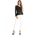 thumbnail image 5 of Women's Sexy One Shoulder Sparkly Sequin Top Bell Long Sleeve T-Shirt Blouse Night Out Party, Black, X-Large, 5 of 6