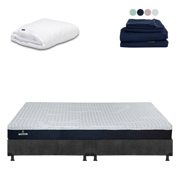 Colchón King Size Therapy + Box + Protector Cloud + Sabanas Softy