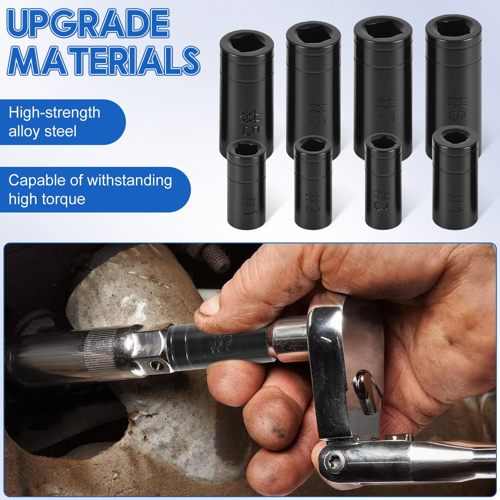TMWEFUSC 8 Pcs Tap Socket Set 1/4" & 3/8" Drive Size Labeled Adapter for Ratchet Wrench T Handle Extension Bar