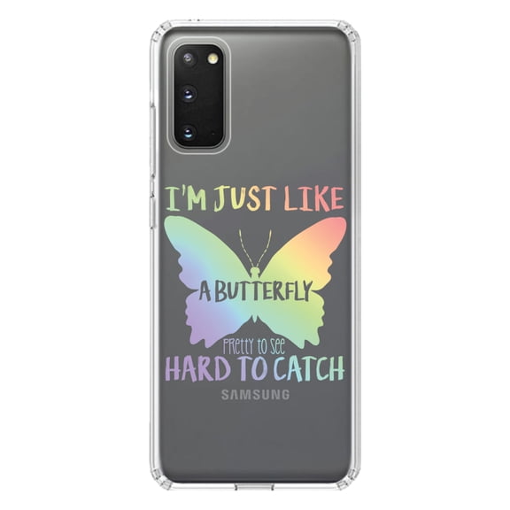 DistinctInk Clear Shockproof Hybrid Case for Galaxy S20 / S20 5G (6.2" Screen) - TPU Bumper Acrylic Back Tempered Glass Screen Protector - Like Butterfly - Pretty to See Hard to Catch