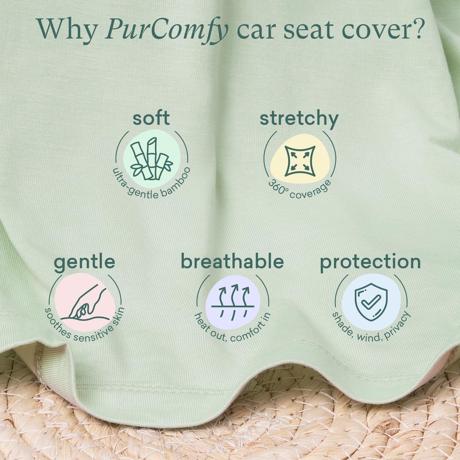 PurComfy Baby Car Seat Cover, SuperSoft Bamboo Viscose Carseat Cover for Infant Boys & Girls, Breathable Multi-Use Breastfeeding Covers, Canopy for Carrier, Stroller, Shopping Cart & High Chair