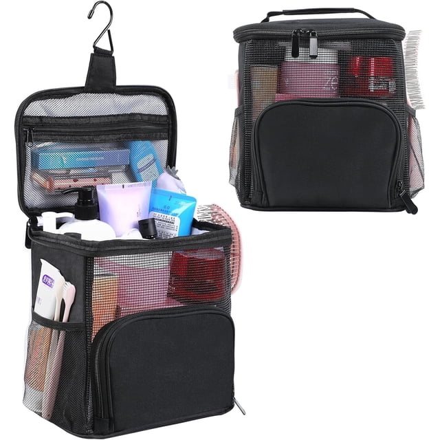 Bolsa de Ducha de Malla, Organizr de Malla Portatil, con Ganchos y 5 Bolsillos, Gran Capacidad Bolsa de Malla Colgante de Baño, Drenaje Rápido, para la Universitario, Viaje, Gimnasio, Natación