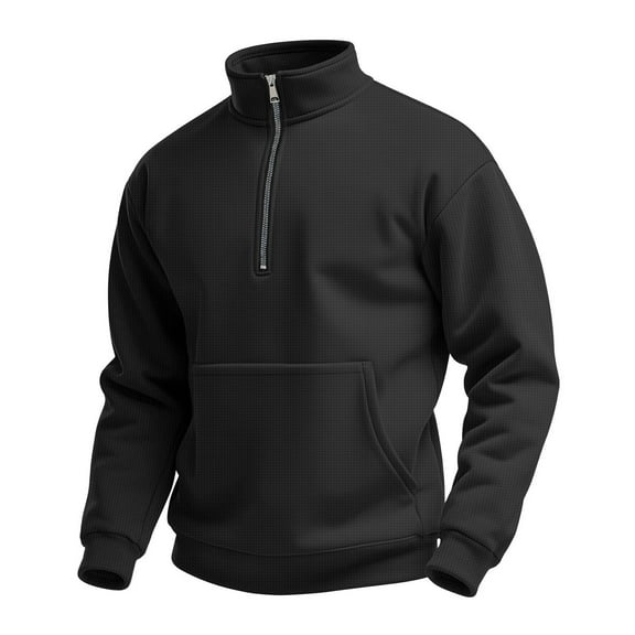 APEXFWDT Men's Waffle Knit Half Zip Sweater Utility Style Pullover with Oversized Pockets Modern Casual Top S-3XL,XXL,Black