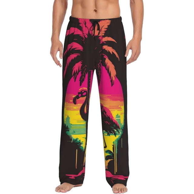 Balery Flamingo And Palm Trees At Sunset print Men's Pajama Pants,Ultra Lightweight Pjs,Lounge Pant-Medium