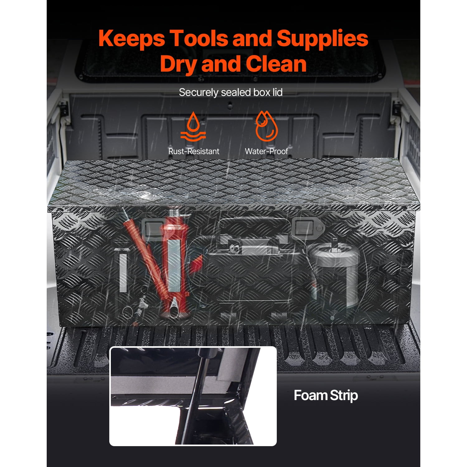 KFFKFF Heavy-Duty Aluminum Truck Bed Tool Box, Textured Storage Box with Side Handles and Locking Mechanism, Organizer Chest for Trailers, Pickups, Truck Beds, and RVs, 48"x19.5"x17.5", Black