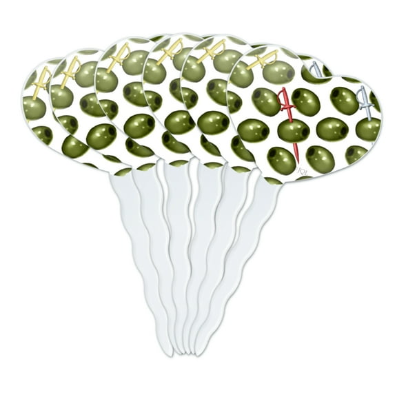 Martini Green Olive Pattern Heart Love Cupcake Picks Toppers Decoration Set of 6